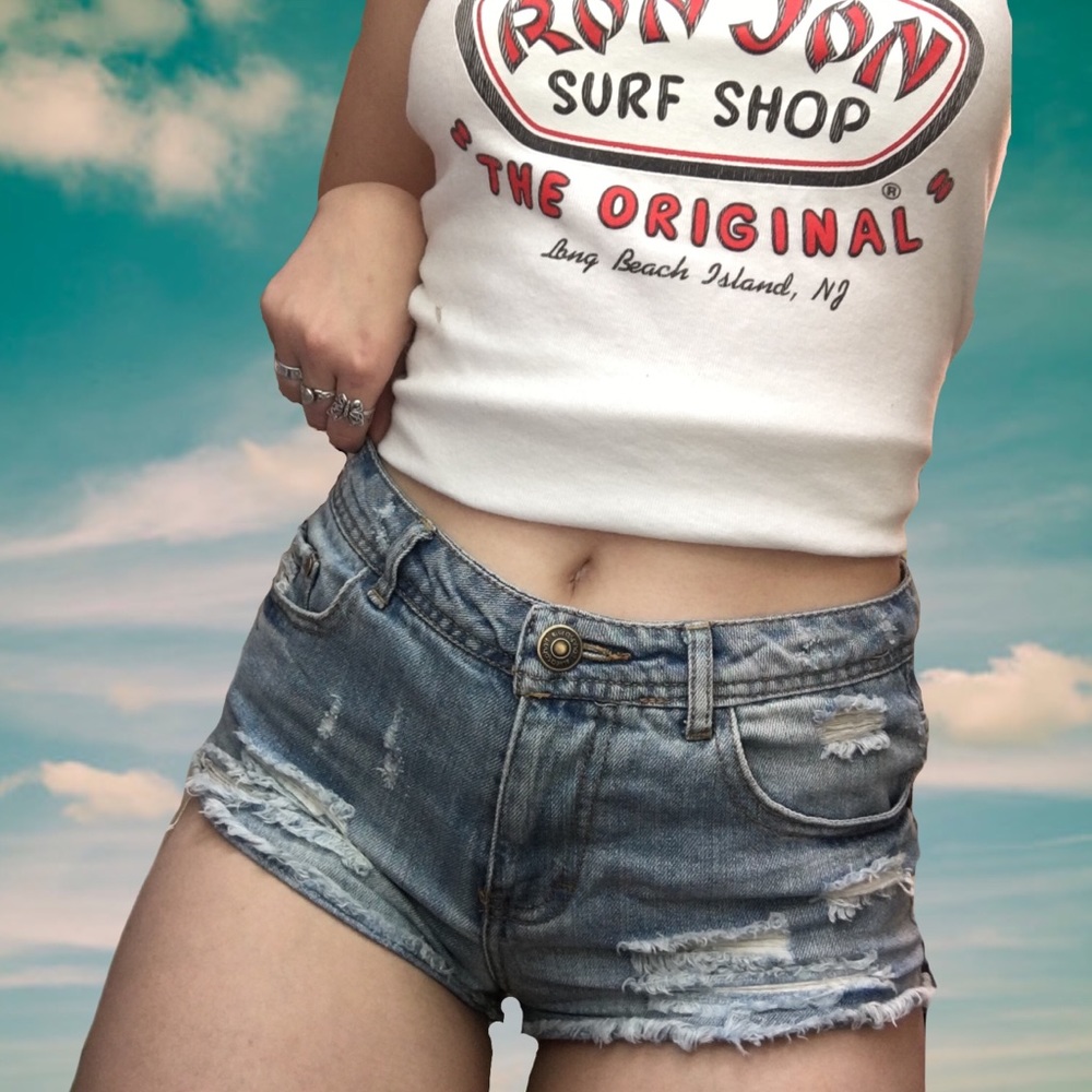 Distressed jean shorts
